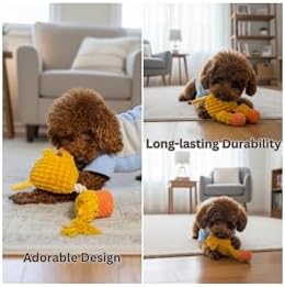 Dog Squeaky Plush Toy with Rope - Durable Stuffed Dog Toy with Built-in Squeaker, Interactive Chew Toy for Small, Medium & Large Dogs (Orange Giraffe, Not for Aggressive Chewers)
