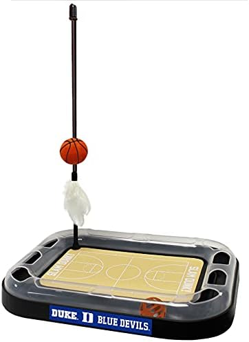 CATS SCRATCHER NCAA Duke University Basketball Court CAT Scratcher Toy with Catnip Filled Plush Basketball Toy & Feather Cat Toy Hanging, with Jingle Bell Interactive Ball Cat Chasing 5-in-1 Kitty Toy