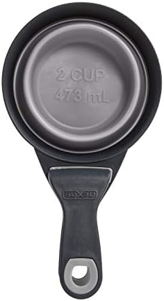 Dexas Popware for Pets Collapsible Klip Scoop, 3-in-1 Pet Food Scoop, Measuring Cup and Bag Clip, 2 Cup Capacity, Light Gray