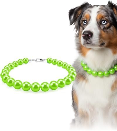 Chunky Pearl Dog Necklace (Beads 20mm),Elegant Classic Super Big Pearl Collar Necklace Accessories for Medium Large Dogs Occasions and Gatherings (Light Green, 2XL(Neck Girth 19''-21.5''))