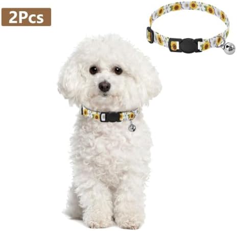 Sunflowers Kitten Bell Collar 2 Pack Dog Collar Adjustable Length 10.6" to 17.1"