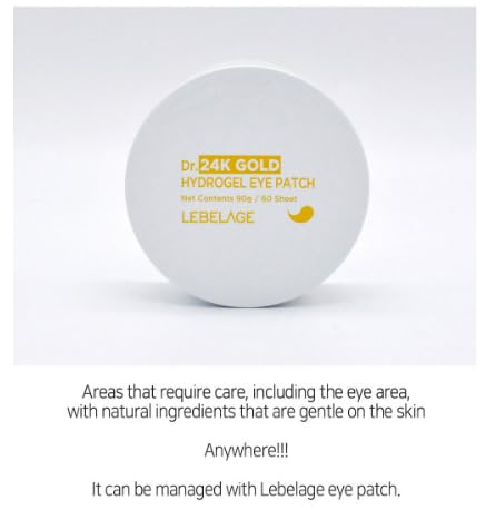 LEBELAGE Eye Patch Hydrogel 24K Gold 60 Sheets | Cooling Hydrogel Under Eye Patches with Gold | Moisturizing Eye Care for Daily Skincare Routine