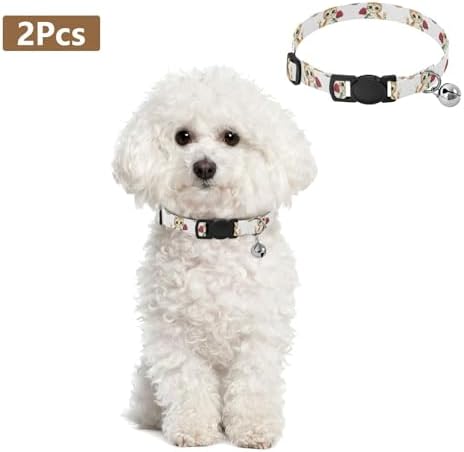 Cute Kitten Red Rose White Small Dog Collar 2 Pack Collars for Puppies Adjustable 10.6 to 17.1 Inches