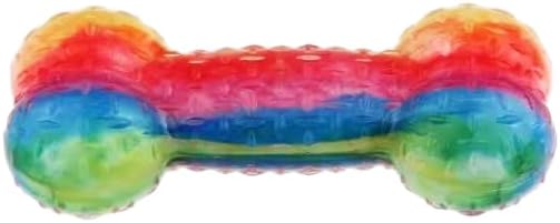Soft TPR Rainbow Bone Dog Chew Toy, Squeaky Interactive Play Toy for Small & Medium Dogs, Gentle Chew & Teething Relief, 4.72 Inch
