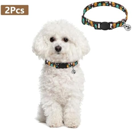 2 Pack Pet Collars Cute Hamburger Brown Puppy Collar with Bell, Adjustable 10.6 to 17.1 Inches