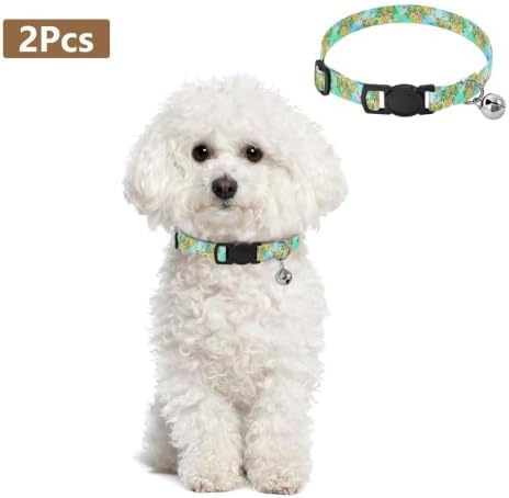 Flowers Green Vines Blue Pet Collar 2 Pack Pet Collars for Cats Adjustable 10.6 to 17.1 Inches