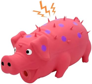 Andiker Dog Squeaky Toy, Dots Latex Dogs Chew Toys with a Oinks Sound Squeaker Grunting Pig Dog Toy Durable Self Play 8" Dogs Squeeze Toy for Dental Biting Chasing to Kill Boring Time (Pink)