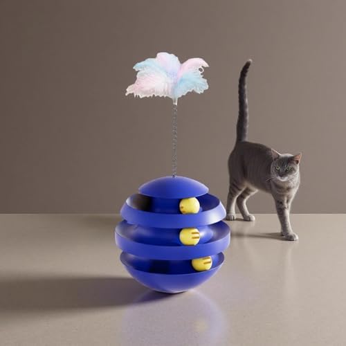 Cat Toys for Indoor Cats, Interactive Cat Ball Track with Feather