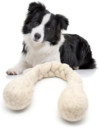 Glaciart One 15-Inch Dog Wool Rope Toy - Durable Chew Toys for Small and Medium Breeds - Natural, Plastic-Free, Non-Allergic - Long-Lasting Play and Activity Ball for Dogs, Indoors and Outdoors