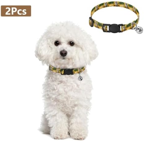 Orange White Cat Yellow Sunflowers Bell Collar 2 Pack Pet Collar Adjustable Length 10.6" to 17.1"
