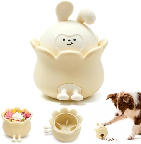 Interactive Dog Puzzle Toy for Freezable Licking&Treat Dispensing | Interactive Slow Feeder,Fill with kibble, or create freezable treats,Suitable for outdoor use, For All Dogs (Beige, Rabbit)