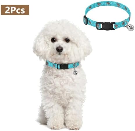 Sea Turtles Blue Aqua Collar with Bell for Dog Puppy 2 Pack Kitten Collars Adjustable 10.6 to 17.1 Inches