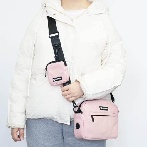 Dog Treat Pouch with Removable Small Pet Training Treat Pouches, Built-in Poop Bag Dispenser, Adjustable Shoulder Strap Cross Body Dog Walking Bag (Pink)