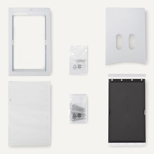 Amazon Basics Adjustable Plastic Dog and Cat Door, Large, 9.5" x 16" Entrance, 20" x 13.3" x 4.5", White and Grey, for Interior and Exterior Doors or Wall