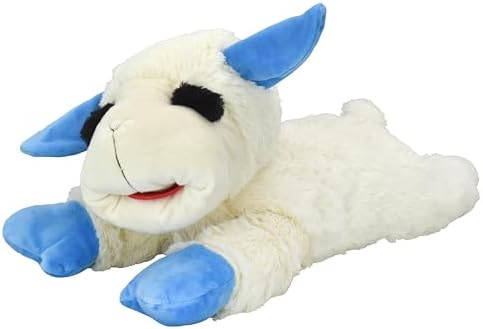Multipet Lamb Chop Dog Plush Toy - Squeaky Toy for All Dogs - Durable Oxford Lining - Stuffed Animal for Cuddling & Playing - Jumbo (24", Blue Paws)