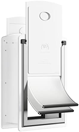 Cat Door for Wall, Energy Efficient Pet Entry Door | Steel Frame, Telescoping Tunnel, Double Magnetic Flaps, 2 Sliding Lock Panels, Easy to Install