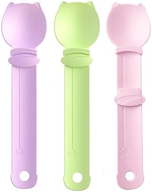 Cat Strip Feeder Spoon - Squeeze & Lickable Treat Dispenser for Wet Food, Multi-Purpose Pet Food Can Accessory (Assorted Colors) (Purple+Green+Pink)