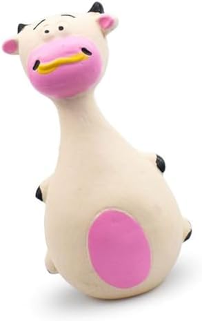 Interactive Dog Toys for Small Dogs, Rubber Latex Squeaky Toy with Cartoon Design, Bite Resistant Soft Chew Toy for Dogs Perfected for Play Teething for Small Medium Dogs (White Cow)