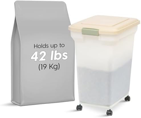 IRIS USA Dog Food Storage Container, Up to 40lbs, Almond/Pearl, Made in USA