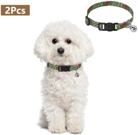 Floral Bloom Green Adjustable Buckle Puppy Collar 2 Pack Soft Polyester Pet Collar