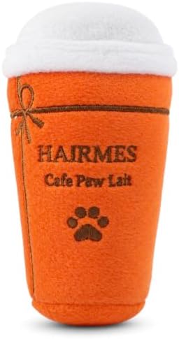 Dog Diggin Designs Hairmes Café Paw Lait Plush Dog Toy – Coffee Cup Squeaky Parody Dog Toy, Soft Fashion Inspired Interactive Pet Toy for Small to Medium Dogs