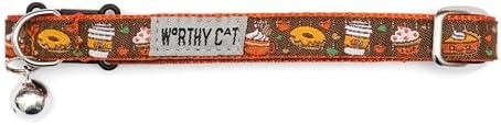 THE WORTHY DOG Halloween Patterns, Breakaway Cat Collar with Bell, Brown