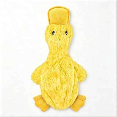 Squeaky Duck Dog Toy, No Stuffing Crinkle Plush Dog Toys for Small Medium Large Dogs, Interactive Durable Chew Toy for Puppies, (Crinkle Duck (Yellow))