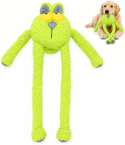 Squeaky Dog Plush Chew Toy, Interactive Tug Squeaky Toy for Chewers, Medium & Large Dogs, 31.5 Inch Stuffed Swinging Rabbit Toy with Stretchable Limbs for Gum Care & Boredom Relief, Neon-Green