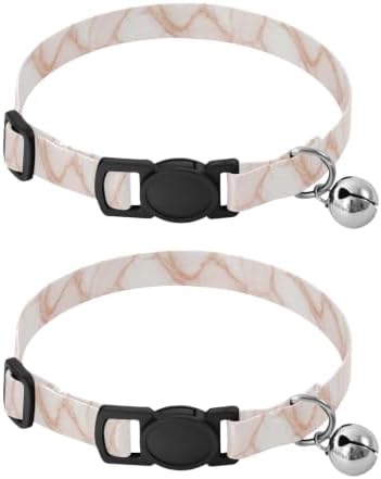 Marble Adjustable Pet Collar, 2 Pack Kitten Collar with Bell