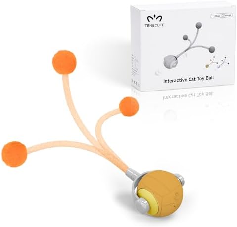 Cat Toys for Indoor Cats, Interactive Cat Toy Ball with Pom-Pom Tails, Automatic Cat Toy Self Play Exercise Toy to Relieve Boredom for Kitten & Adult Cats (Orange)