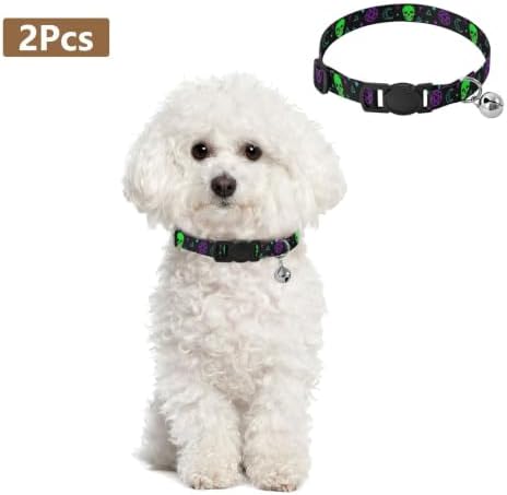 Neon Green Skulls Easy to Clean Kitten Collars 2 Pack Lightweight Pet Collar for Cats and Dogs