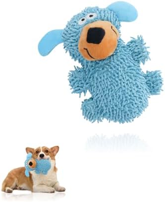 Andiker Dog Squeaky Toy, 7.08 in Cute Puppy Plush Toy with Short Mop Velvet Interactive Dog Toy for Small and Medium Dogs Chewing Teeth Grinding Playing (Blue)