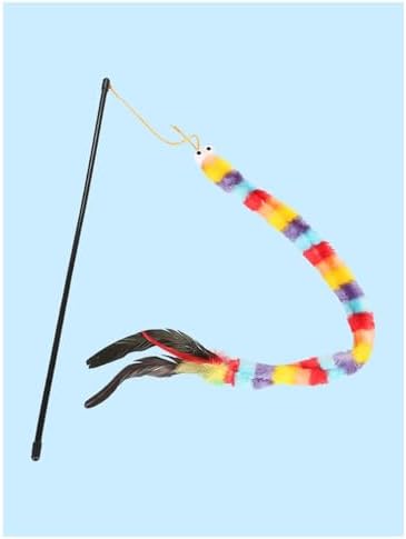 QWINEE Cat Wand Toys, Cat Interactive Toy, Cat Toys for Indoor Cats, Interactive Teaser Toys for Kitty Kitten One Size Deep Multicolor One Size (Pack of 3)