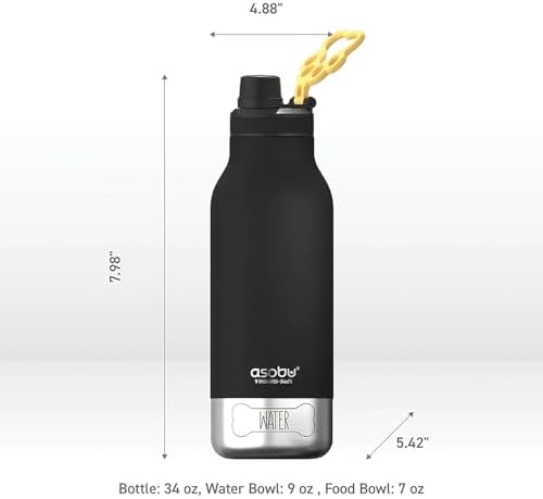 asobu Dog Barky Bottle – Insulated Stainless Steel Water Bottle with 2 Removable Dog Bowls for Food, Treats & Water – Pet-Friendly Travel Bottle for Hiking, Road Trips & Outdoor Adventures