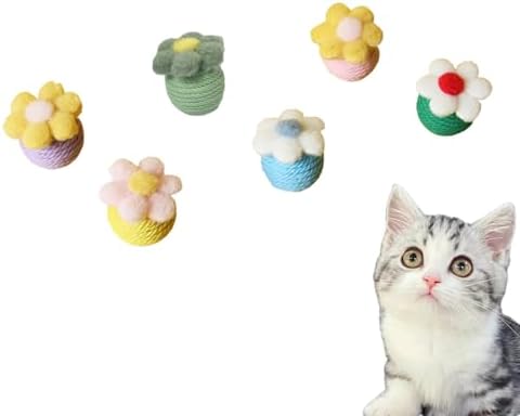 6Pcs Cactus Cat Toy Balls Cotton Rope Pet Scratching Assorted Colored Cat Rope Balls Chew Eco-Friendly Toy Pets Interactive Toy Cat Toys (Assorted Colored, 6pcs)