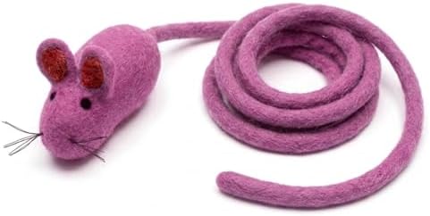 Glaciart One Felt Mouse Cat Toy – Soft Fuzzy Enrichment 100% Natural Wool - Interactive Catnip Play Cat Toy Set - Safe for Pets, Non-AZO Colored Dyes - 100” Long