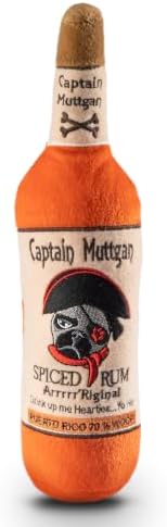 Dog Diggin Designs Captain Muttgan Plush Dog Toy | Luxury-Inspired Parody Captain’s Rum Dog Toy with Squeaker, Soft Plush Novelty Dog Toy – Shaken, Not Stirred!