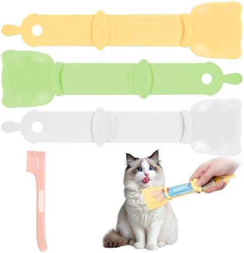 Yummy Sam 4 Pcs Cat Strip Feeder and Pet Food Mixing Spoon, Kitten Strip Squeeze Spoon for Wet Food and Liquid Snack, Cat Lickable Puree Treat Snack Dispenser Feeding Scoop for Puppies Small Pets