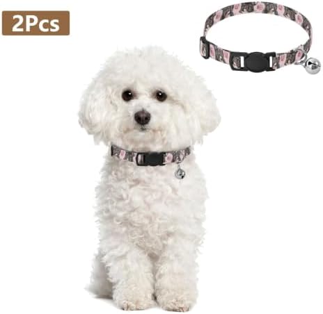 Cute Dog Macaron Pink Soft Polyester Pet Collar, 2 Pack Kitten Collar with Bell
