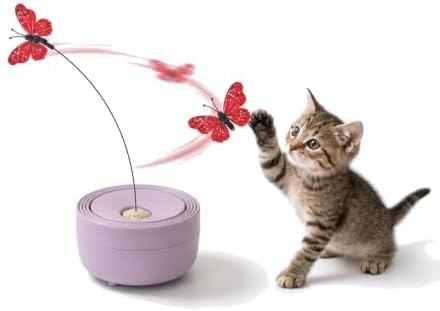 Interactive Butterfly Cat Toy, 360° Rotating Wand, Purple