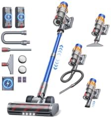 Dual-Battery Cordless Vacuum Cleaner 130 Mins(Eco) 50KPa 600W, Stick Vacuum | Rechargeable, 3.3Ft Hose, Sofa Brush, TouchScreen, AUTO-Mode, Wall Mount Charging, Scented, for Home /Floors/Carpets/Pet Hair