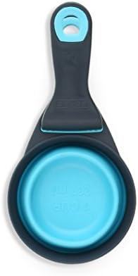 Dexas Popware for Pets Collapsible Klip Scoop, 3 in 1 Design Convenient Measuring Cup, Food Scooper and Bag Clip, 1Cup Capacity Pet Food Scoop, Versatile Food Measuring Cups Portion Control Gray/Blue