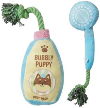 2-Pack Funny Squeaky Dog Toy Bundle - Cute Body Wash & Shower Head Plush Set - Interactive Spa Themed Soft Stuffed Toys for Puppies, Small & Medium Dogs - Dog Bath Time Gift