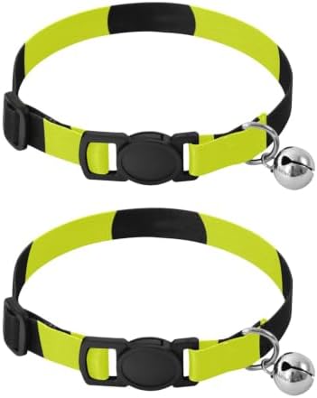 2 Pack Kitten Collar Tiny Black Polka Dots On Yellow Cat Collar with Bell, Adjustable 10.6 to 17.1 Inches