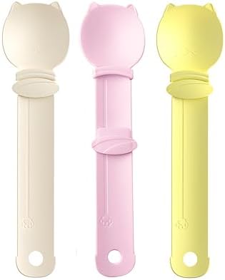 Cat Strip Feeder Spoon - Squeeze & Lickable Treat Dispenser for Wet Food, Multi-Purpose Pet Food Can Accessory (Assorted Colors) (Beige+Pink+Yellow)
