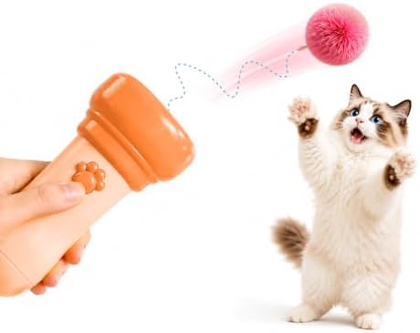 Kzoom Automatic Cat Teaser Launcher, Cat Balls Fetch Toy with Retractable Rope and Fuzzy Ball, Interactive Cat Toys for Indoor Cats, Enrichment Toy(Without Battery)
