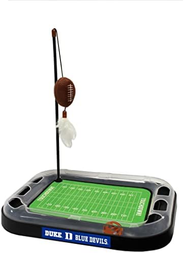 Cats Scratcher NCAA Duke University Football Field CAT Scratcher Toy with Catnip Filled Plush Football Toy & Feather Cat Toy Hanging, with Jingle Bell Interactive Ball Cat Chasing 5-in-1 Kitty Toy