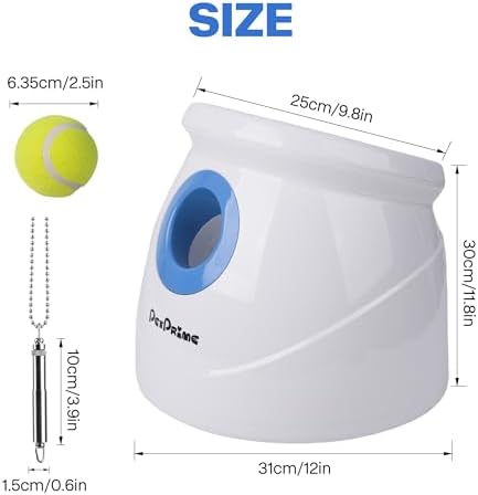 Pet Prime Automatic Ball Launcher for Large Dogs，Adjustable 10-40ft Distance,Rechargeable Dog Ball Thrower with 6 Tennis Balls(2.5") & Training Whistle,Interactive Toy for Indoor/Outdoor Play