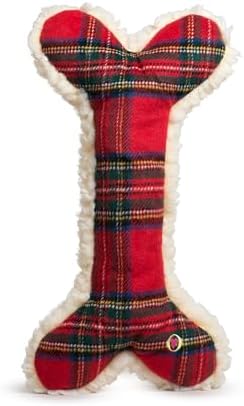 HuggleHounds Tartan Tidings Plush Bone Dog Toy - Dog Fuzzy Bone Toy, Soft Fleece, Durable, Stuffed Plush for Large Breeds, Puppies, Faux Sheepskin - 24" (1 Pack)