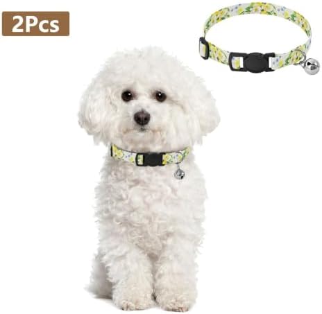 2 Pack Dog Collar Watercolor Flowers Dog Collar with Bell, Adjustable Length 10.6" to 17.1"